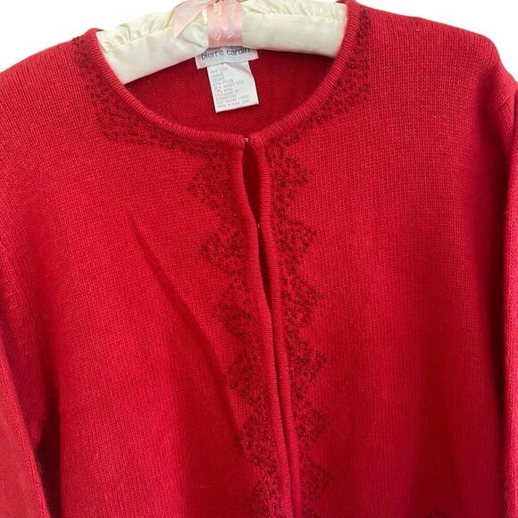 New Pierre Cardin Sweater Women's Extra Large Red Cardigan Beaded NWOT - Picture 2 of 5